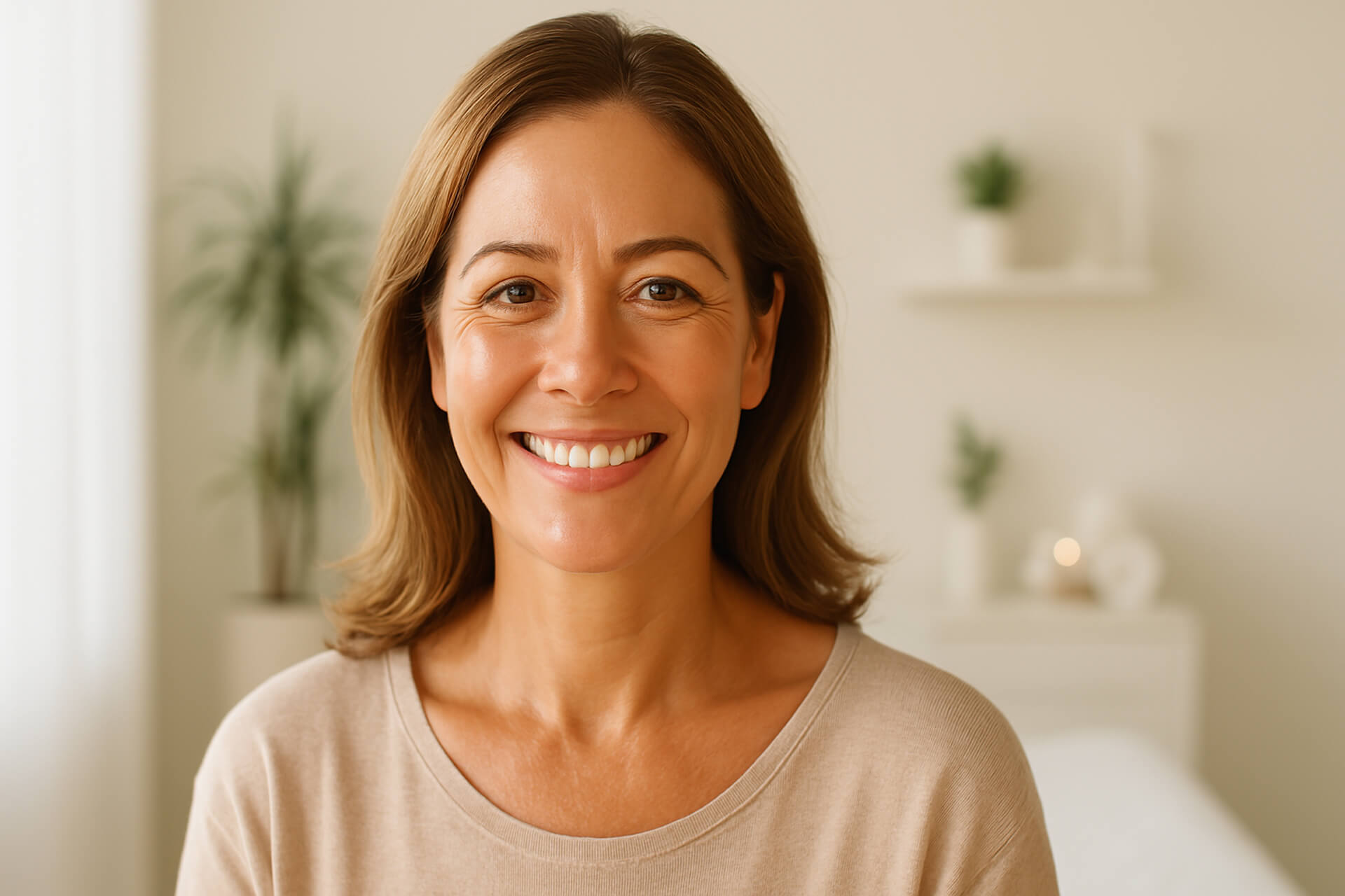 Professional esthetician or skincare specialist explaining how facial rejuvenation treatments work for anti-aging and skin improvement